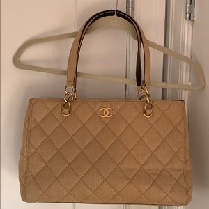 Authentic CHANEL beige canvas tote bag